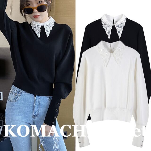 【送料無料】 ニットソー 長袖 ニット 襟付き レース襟 レース 無地 スリム 細身 韓国 レディース かわいい 可愛い キュート 大人可愛い 大人女子 シンプル きれいめ カジュアル 大人 気品 上品 おしゃれ お洒落 こなれ感 抜け感 かっこいい きちんと 大人女子 クール エレガント フェミニン S M L ホワイト ブラック 秋 オルチャン 10代 20代 30代 40代 OL 通勤 女子会 デート お泊まり 旅行 普段使い デイリー 着回し コーデ トレンド インスタ映え
