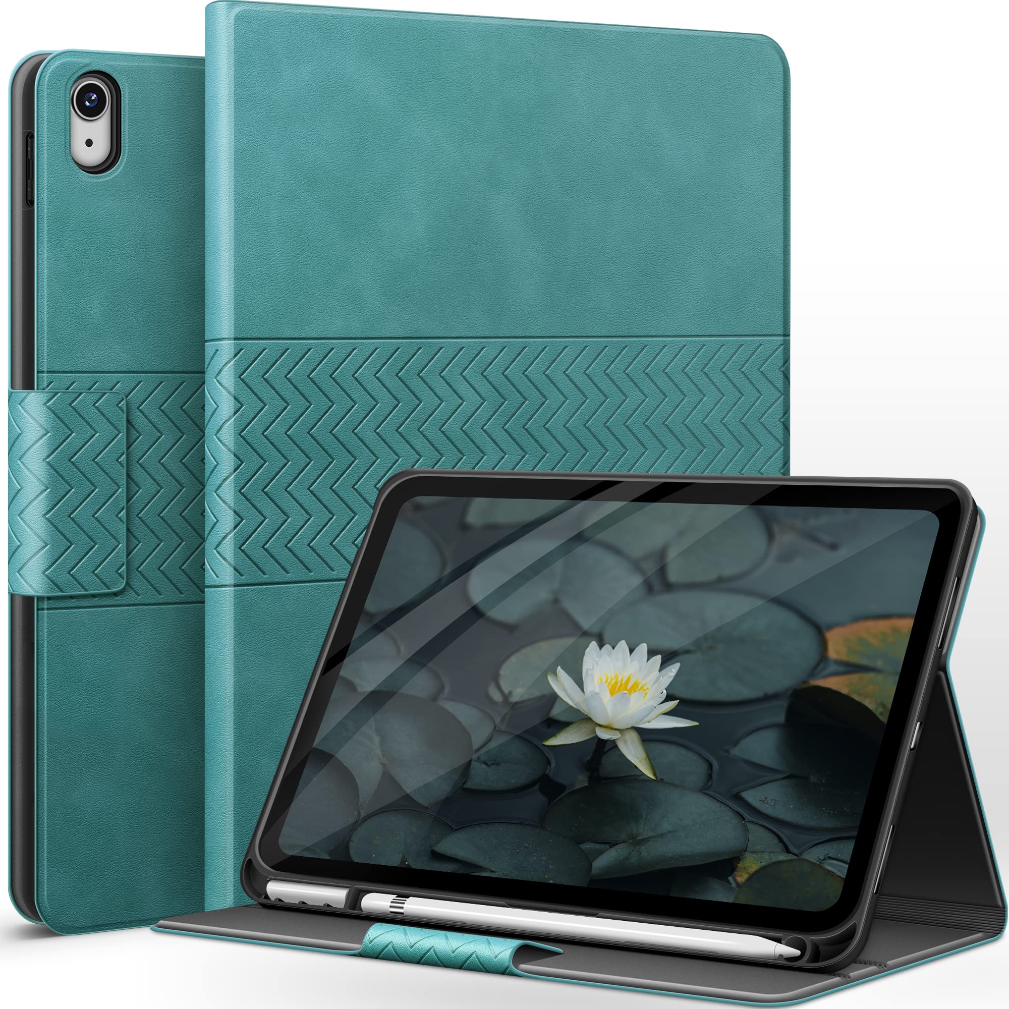 auaua iPad (A16) 第11世代 11 インチ 2025 ケース iPad 第10世代 10.9インチ ケース ペン収納2022 専用 PUレザー 手帳型 ひび割れ防止 耐衝撃 オートスリープ&スタンド機能付き 全面保護 (グリーン)