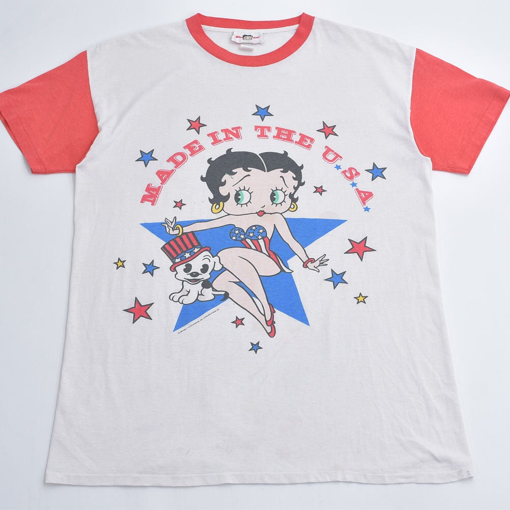 90s USA製 Betty Boop ベティーブープ リンガー キャラクター プリント