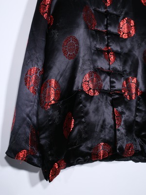 XXXL over silhouette 紋様 satin china shirt jacket