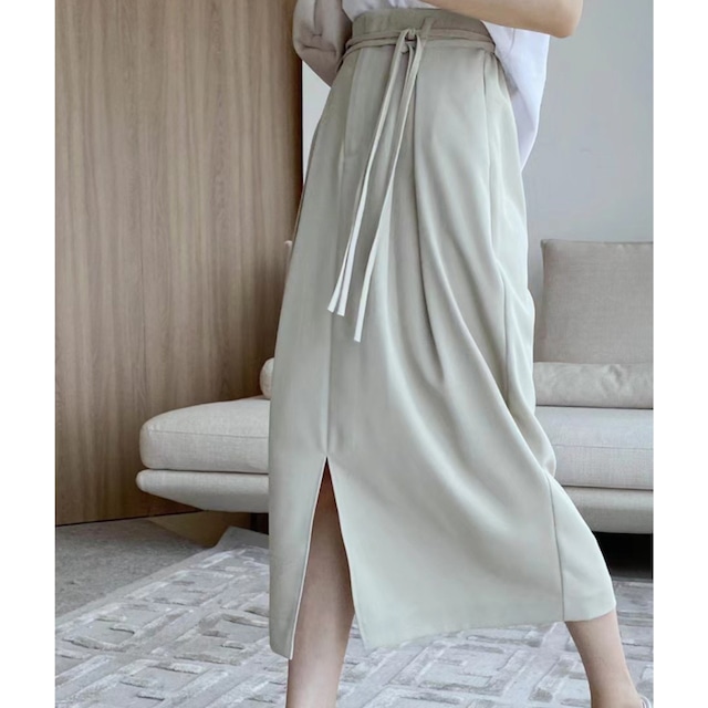 double belt slit skirt N10466