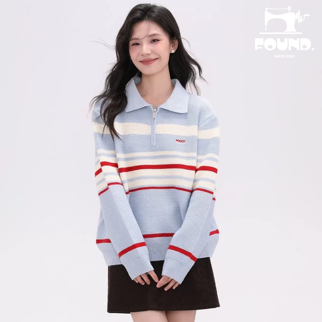 Striped Polo Half-Zip Top(FD213)