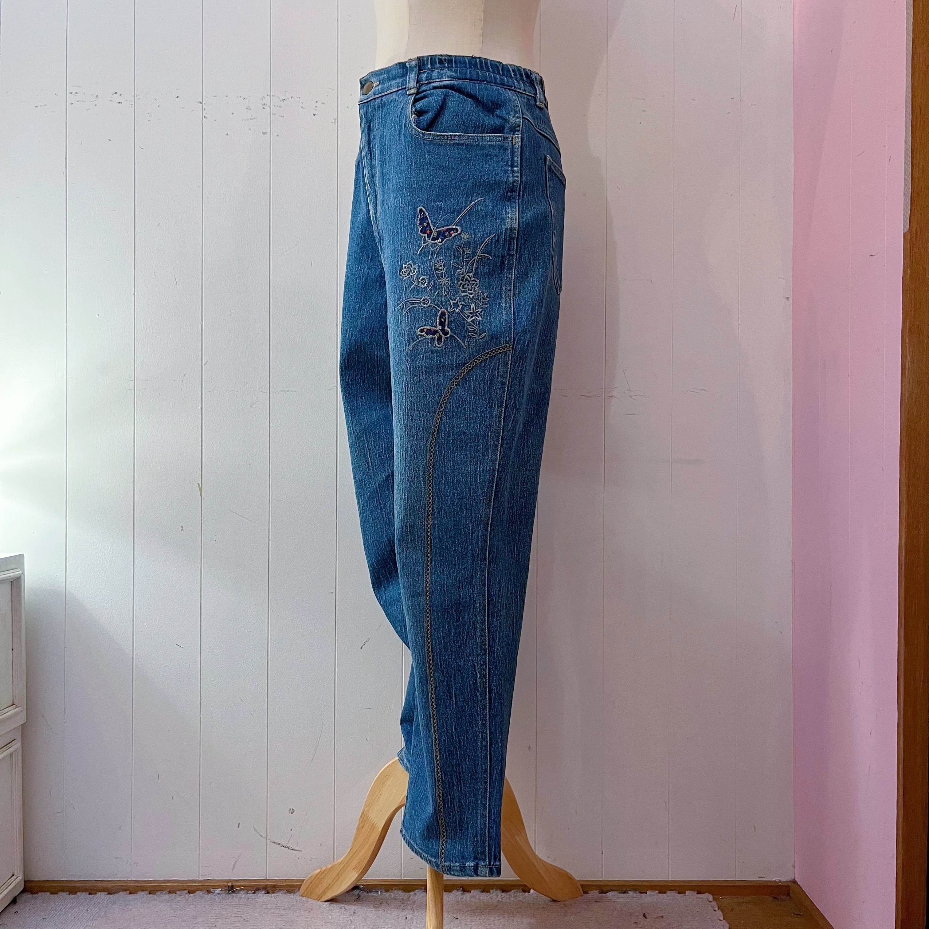 butterfly embroidery denim pants