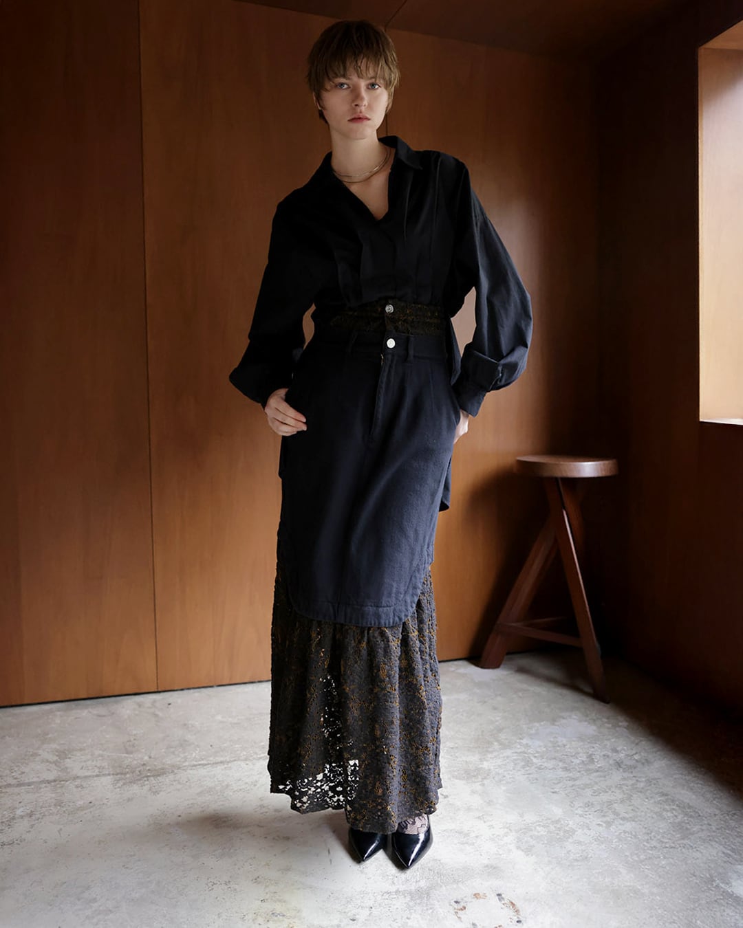 Flannel × Lace Layered Skirt