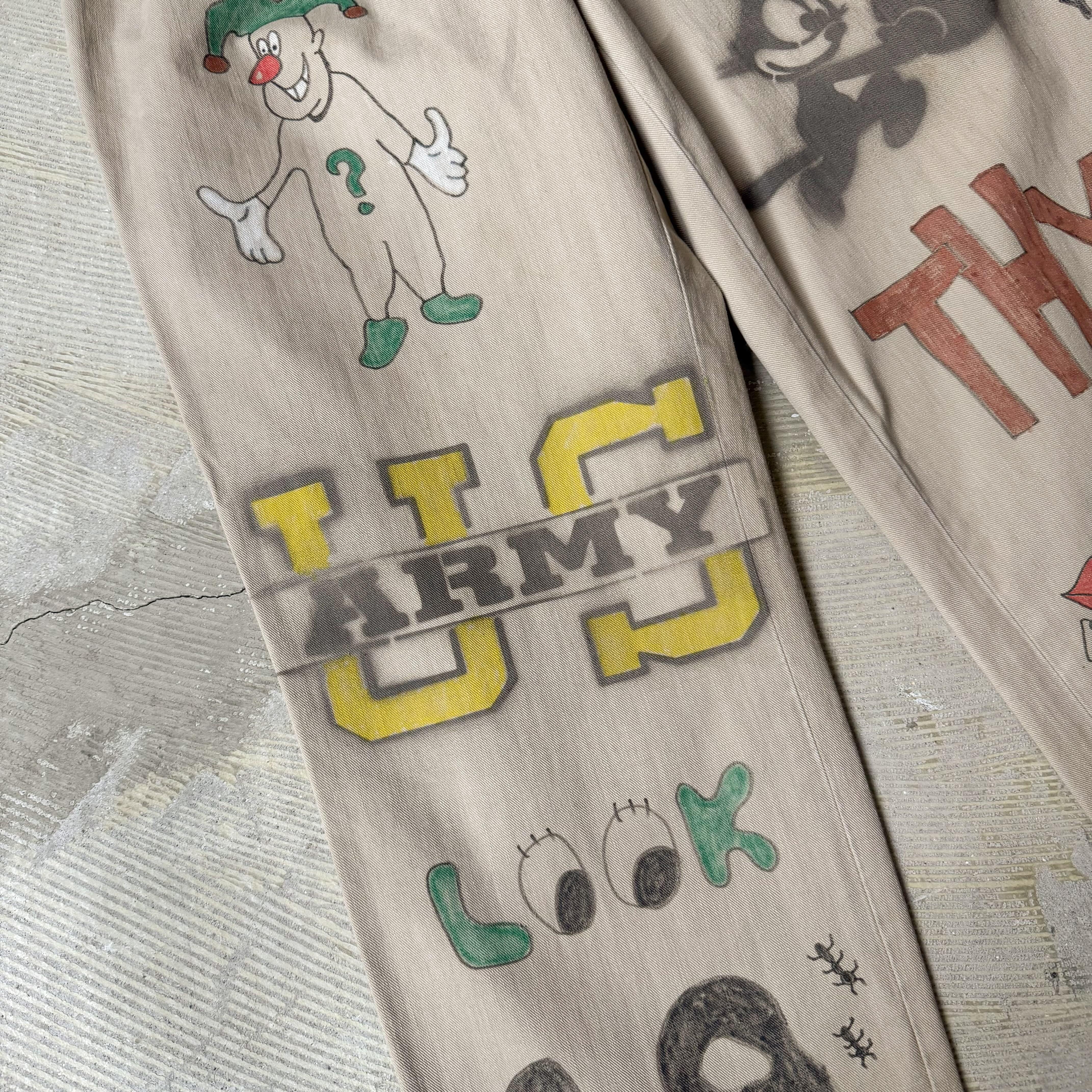 HAND PAINTED ART STENCIL MEMORIAL PANTS / ハンド ペイント アート