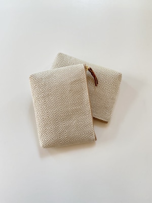 【16cm】Hand-woven porch /  bird's-eye& herringbone  beige  手織りポーチ　ベージュ