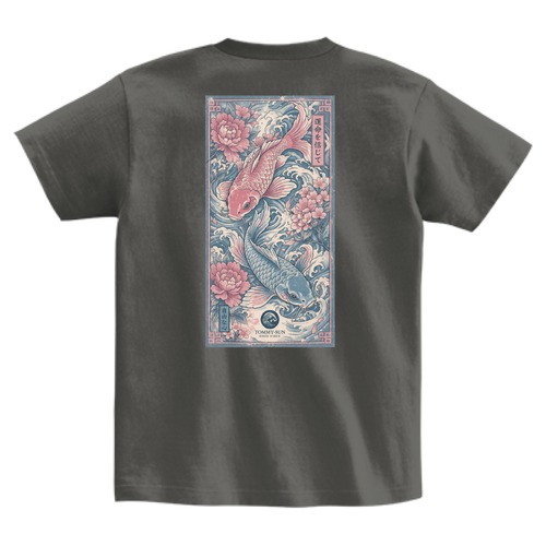 昇鯉牡丹-Shoryu Botan-スクエアプリントTシャツ