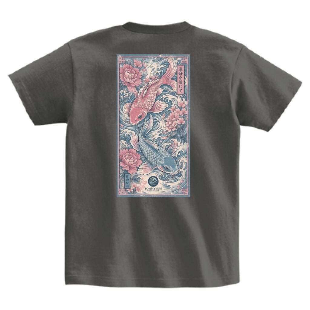 昇鯉牡丹-Shoryu Botan-スクエアプリントTシャツ