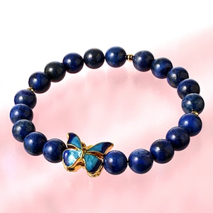 【幸運の守護石】★天然石ラピスラズリ・青い蝶の幸せブレス（8mm）★
