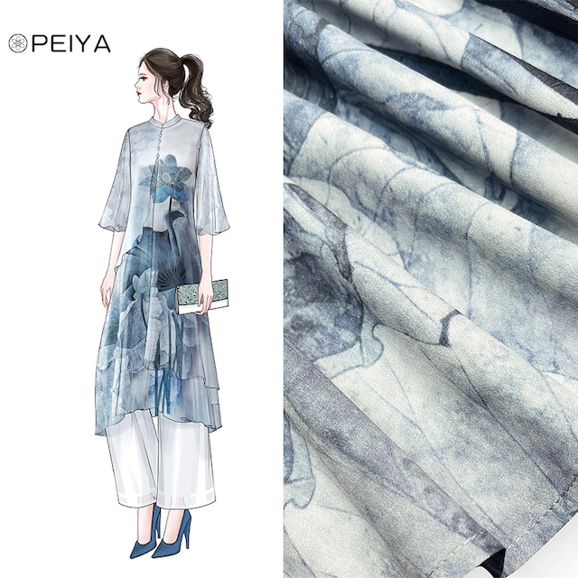【PEIYAシリーズ】★チャイナ風セットアップ★ 花柄ワンピース+ズボン 大きいサイズ シフォン 涼しい