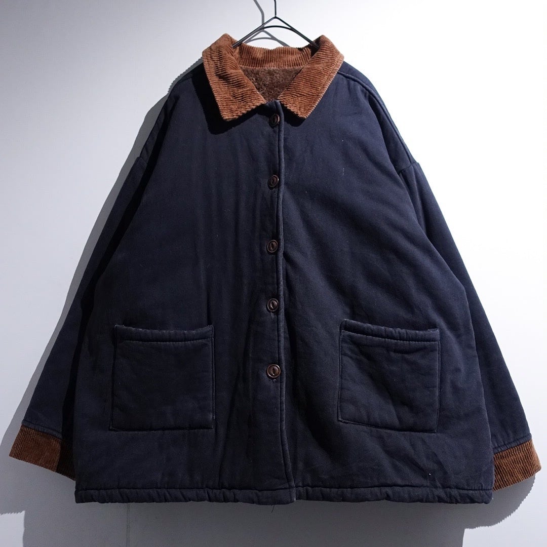 Black Corduroy Collar Design Faux Fur Lined Jacket