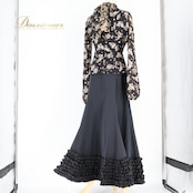 フラメンコ 衣装 マンサニージャ LOPEZ DE SANTOS ロペスデサントス Manzanilla トップス ブラウス ブラック系 ゴールド系 ファルダ スカート ツーピース セットアップ 長袖 ダンス 発表会 ボランテ フリル 黒 マンサニージャ 衣装 上品 軽い生地 リボン 踊り用衣装 フェスティバル 舞台用演出 大人用 ダンスウェア レディース