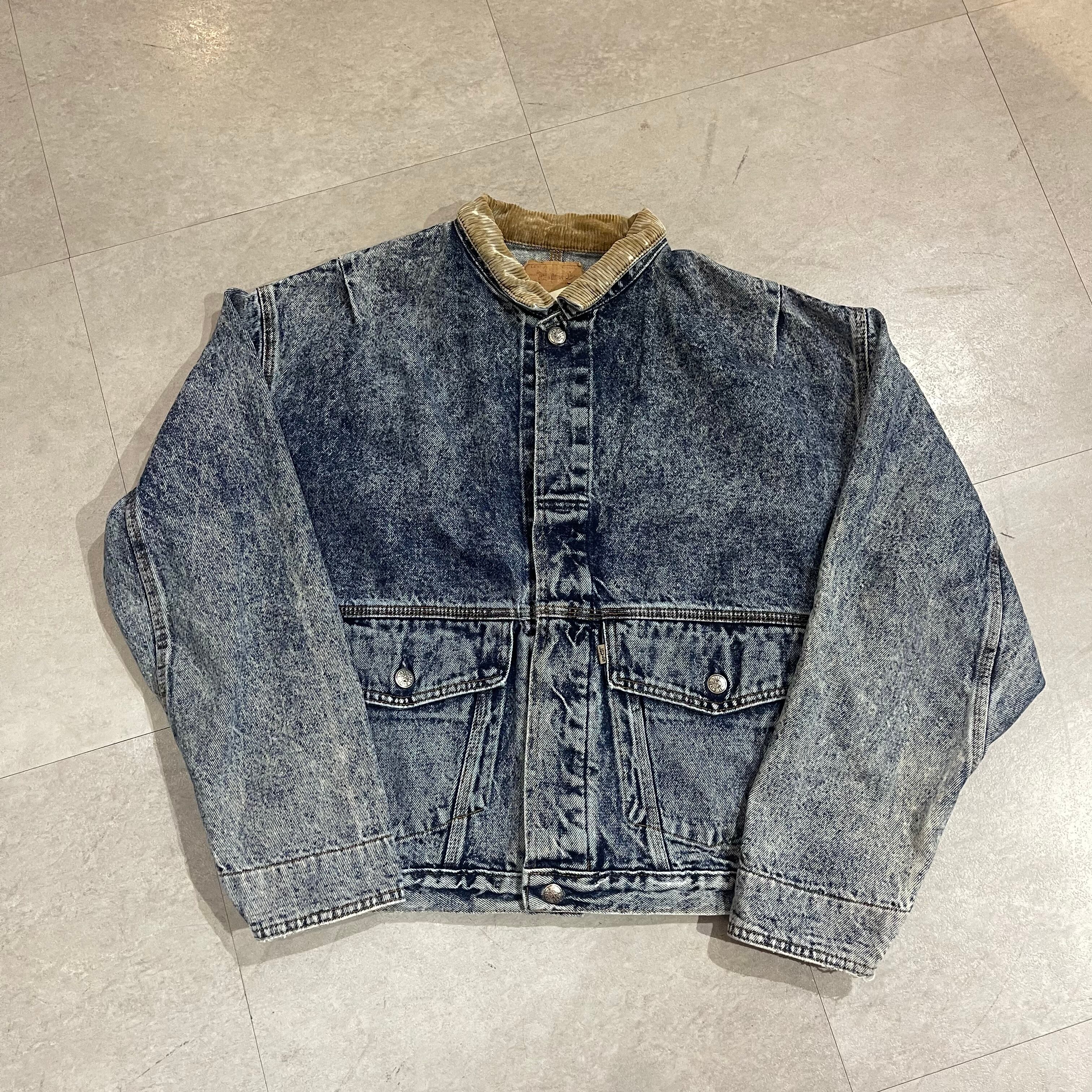 80年代 USA製 size:M【 Levi's75073 】リーバイス デニムジャケット ケミカルウォッシュ コーデュロイ Gジャン ブルーデニム  ブルー 青 古着 古着屋 高円寺 ビンテージ