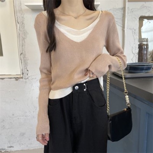 ニット レディース 長袖 無地 トップス プルオーバー Vネック ビスコース 薄手 春先 春物 ワンサイズ カーキ グレー ホワイト ブラック 大人可愛い きれい おしゃれ 通勤 通学 デート