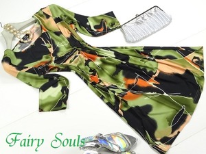 ★シルク☆13号(XL)☆ジャージー素材墨染風長袖ワンピース(OPN5766)