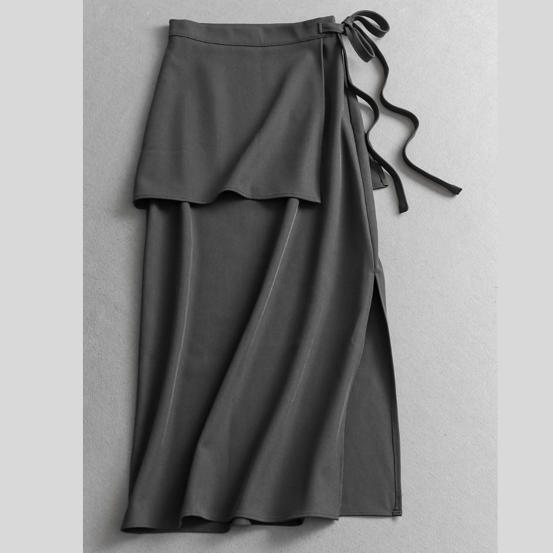 Ribbon Belted Slit Long Skirt BO0326