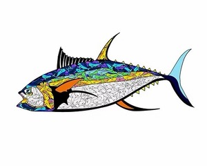 キハダマグロステッカー　Lサイズ　ネイビーアパレル