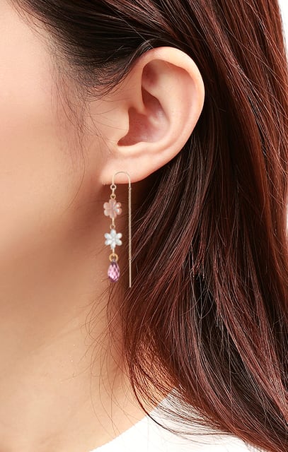 14KGF スワロフスキー 白蝶貝 ピアス チェーンドロップ | Pay ID