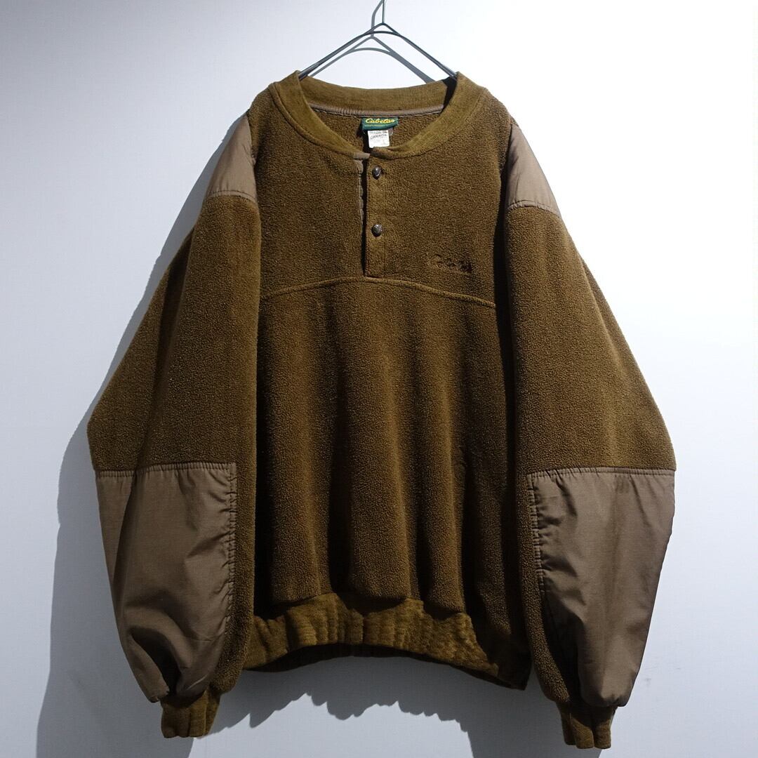 90s “Cabelas” Brown Logo Nylon Switch Half Button Fleece