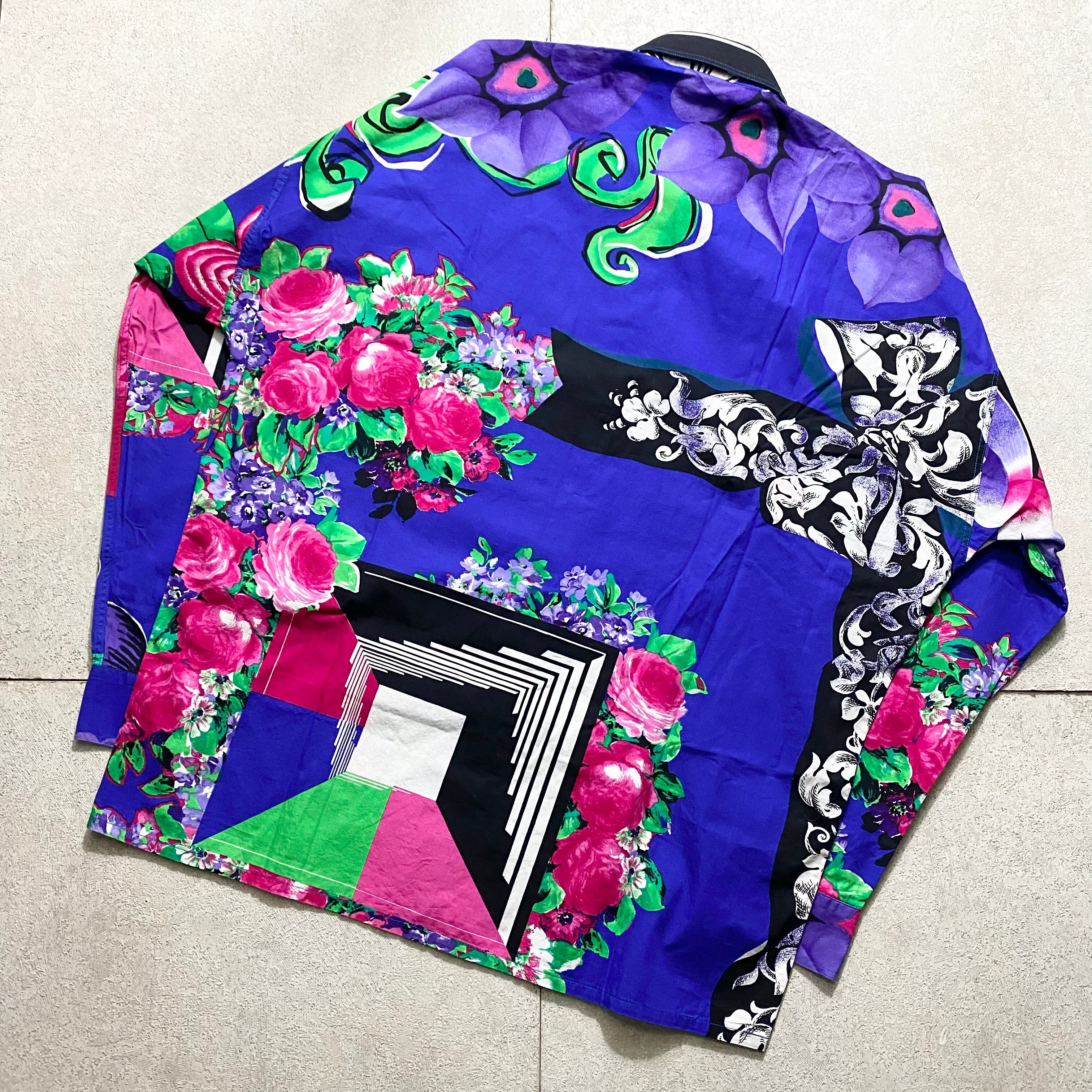 vintage VERSACE JEANS COUTURE flower pattern cotton shirt | NOIR