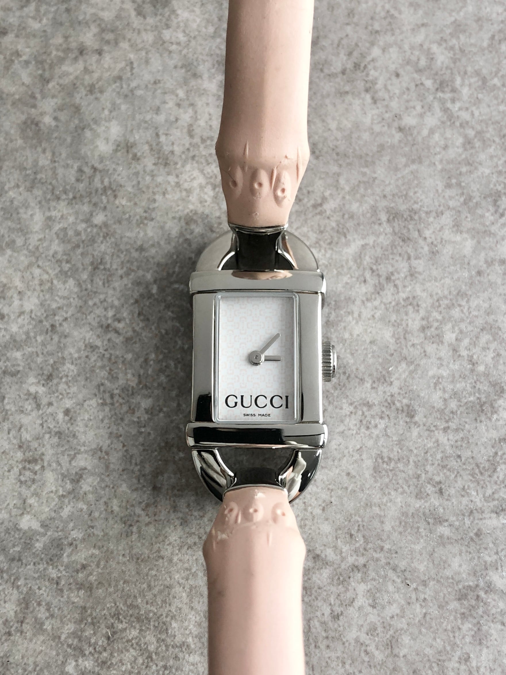 GUCCI グッチ 腕時計 シルバー×ピンク バンブー スクエア ステンレス