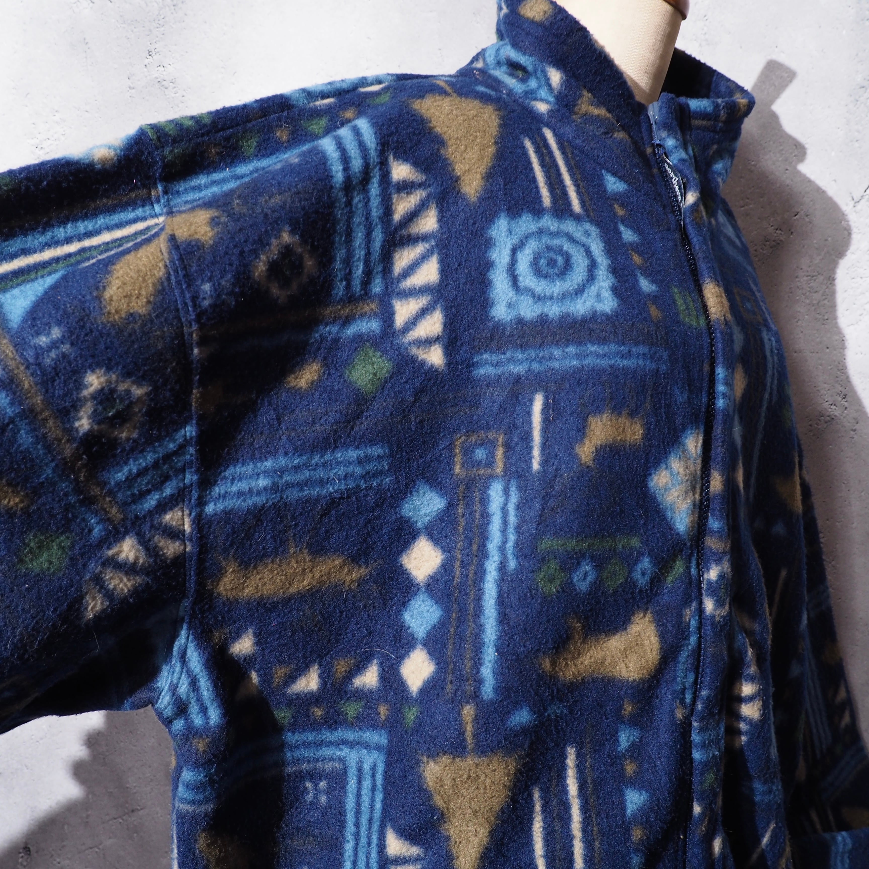 ” Northen isles” Nordic art pattern design vintage loose silhouette fleece jacket