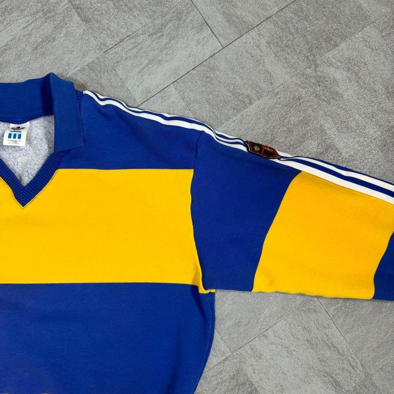 【神配色】アディダス スウェット 80s デサント製 刺繍 ボーダー ゆるだぼ