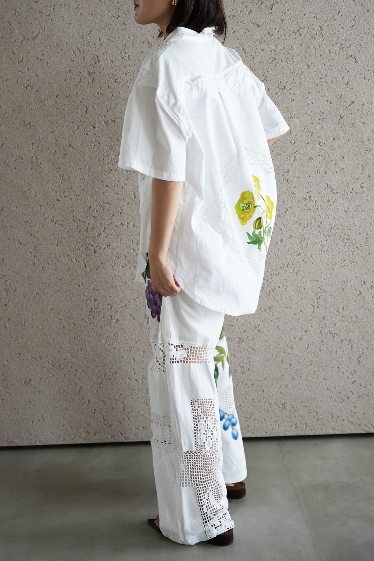 lace open collar shirt blue chamomile