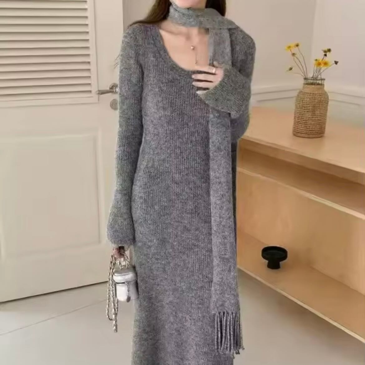 muffler knit long dress