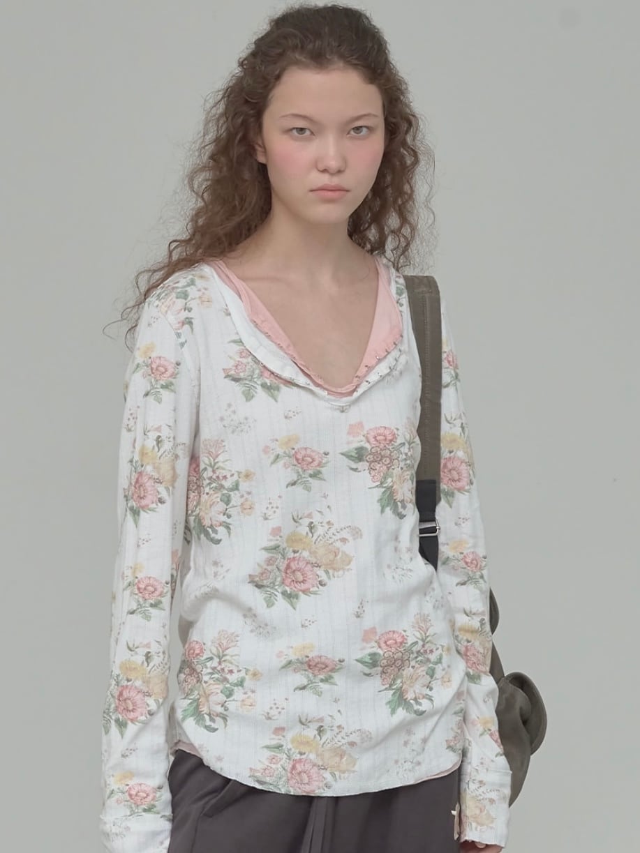 26SS】OPEN YY オープン ワイワイ / FLORAL HOOK HENLEY LONG SLEEVE