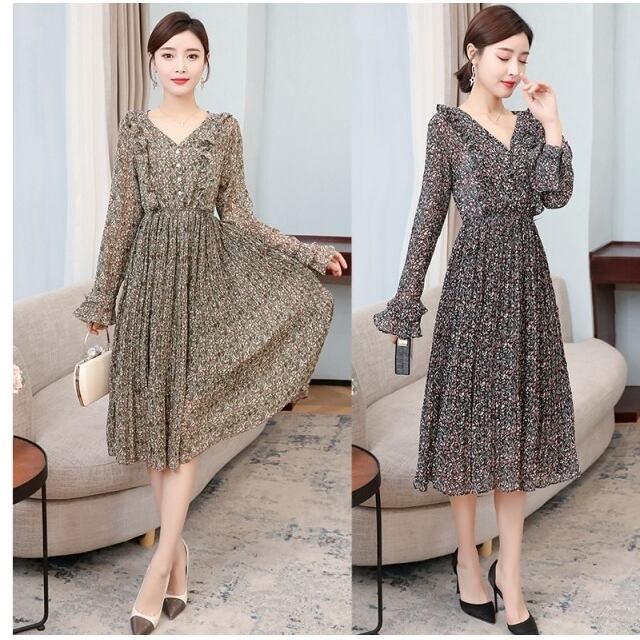 カシュクールワンピース 大きいサイズ 小花柄シフォンワンピース