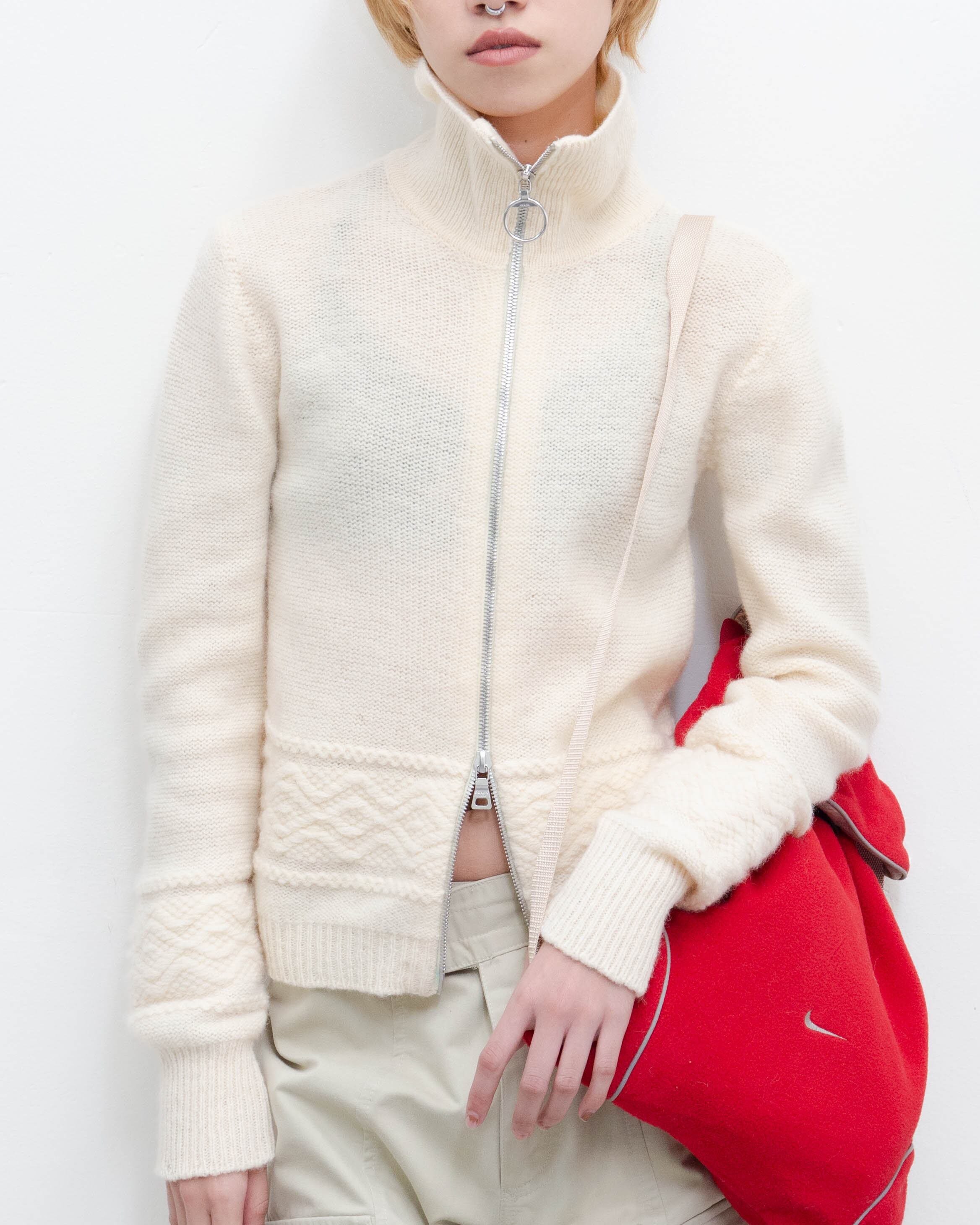 early 2000s PRADA SPORT - geometric stitch double zip knit jacket