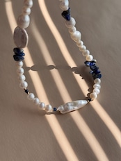 Lapis lazuli × Pearl Necklace［GSN094］