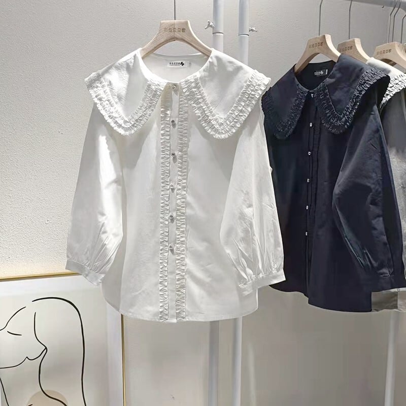 セーラーカラーギャザーフリルブラウス T-496 | seeds