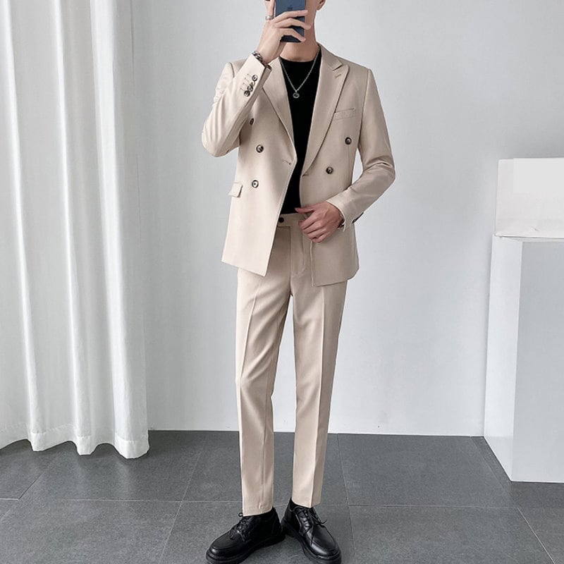 韓国風 ダブルブレスト カジュアルスーツ ツーピース 5カラー A1582