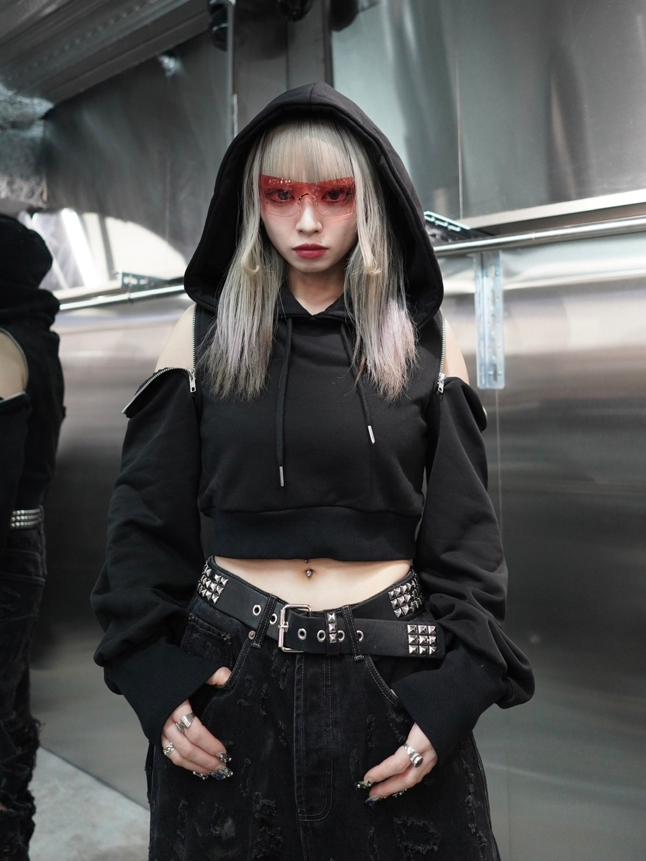 【POMME d'amour original】rhinestone zip hoodie(black)