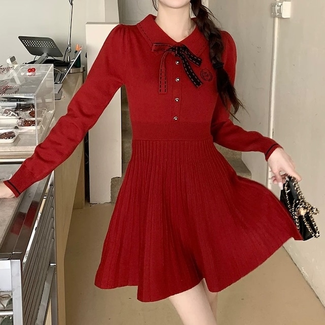 フレンチガーリー♡襟付きリボンワンピース　E1581