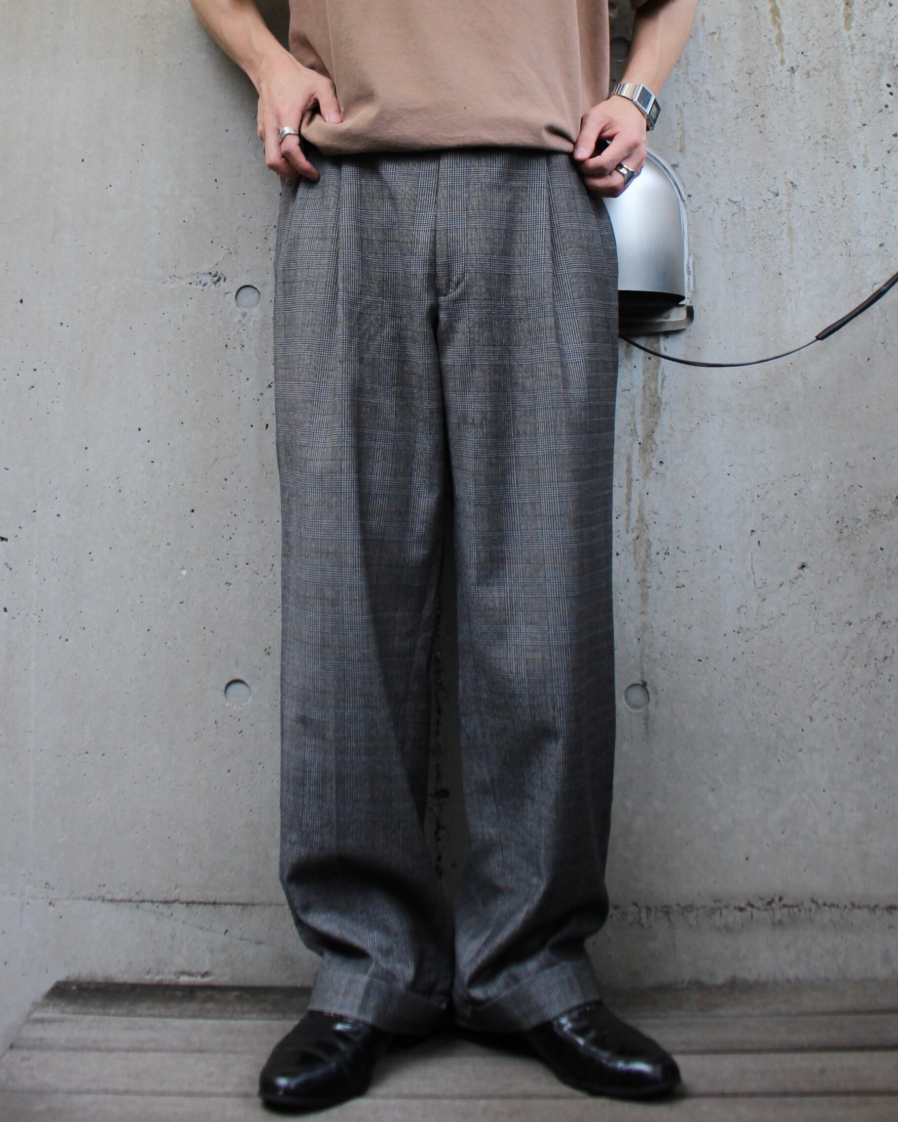 スラックス BIG CHECK 2TUCK PANTS