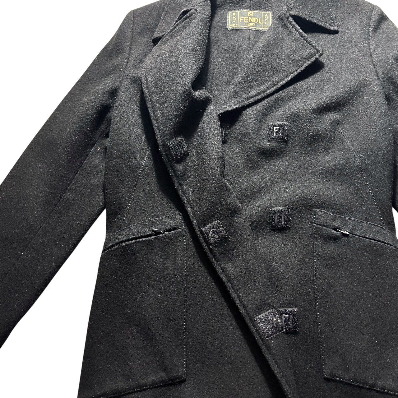 vintage FENDI side logo black wool coat