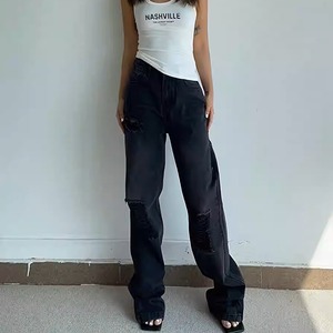 Loose damaged Straight Jeans 125121