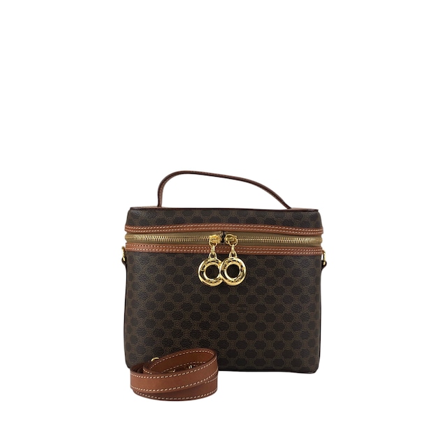 CELINE セリーヌ マカダム ショルダーバッグ ブラウン サークルロゴチャーム PVC バニティバッグ 2WAY vintage ヴィンテージ オールド 6zcbz5