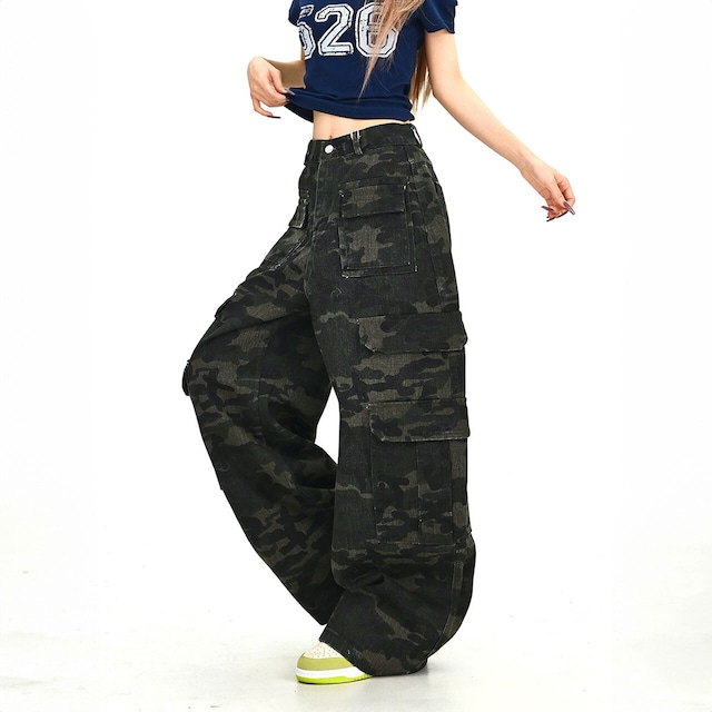 ルーズフォルムカモフラパターンカーゴパンツ 1col R01905