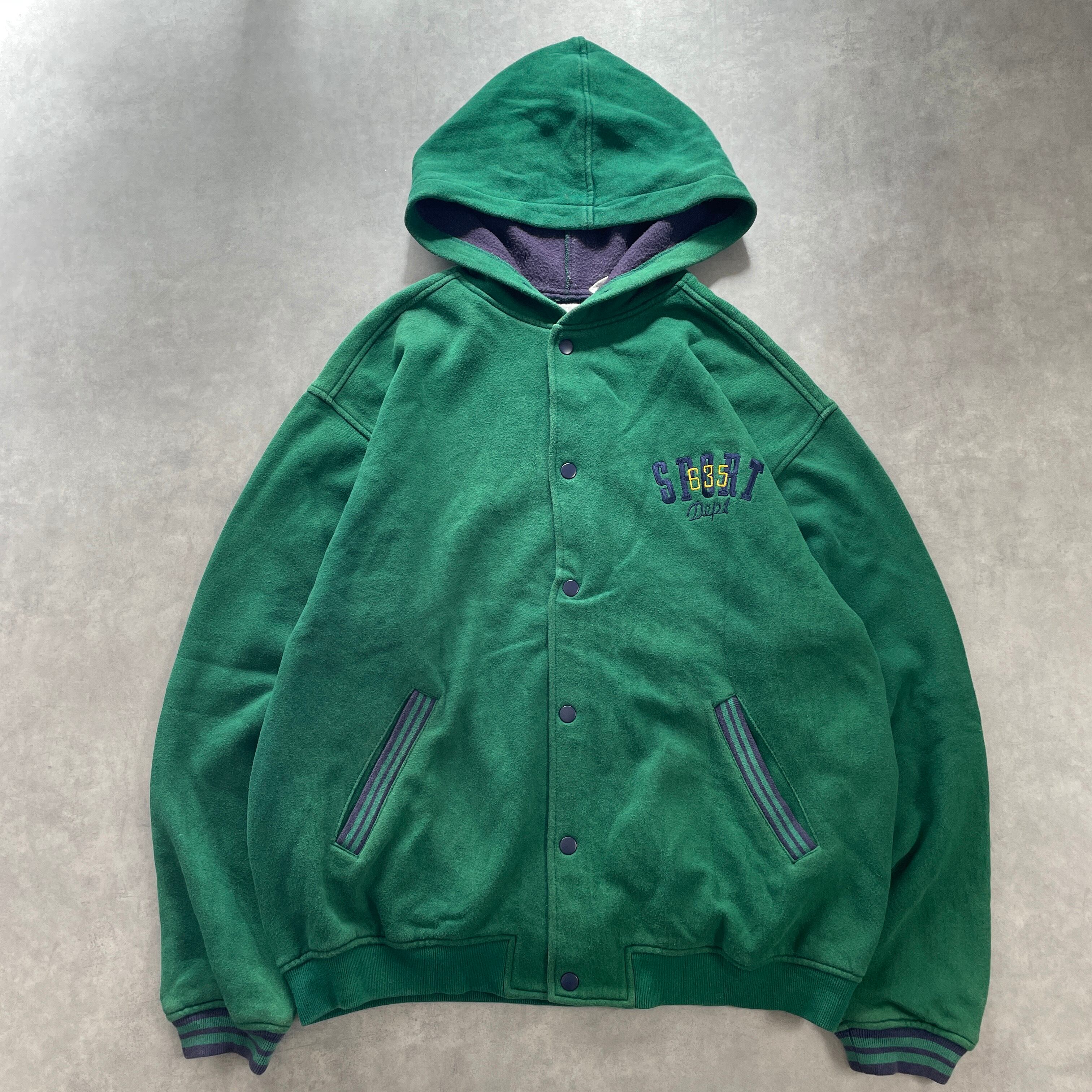 90s OLD GAP ATHLETIC スナップフーディ 刺繍 緑紫 オールドギャップ スナップスタジャン