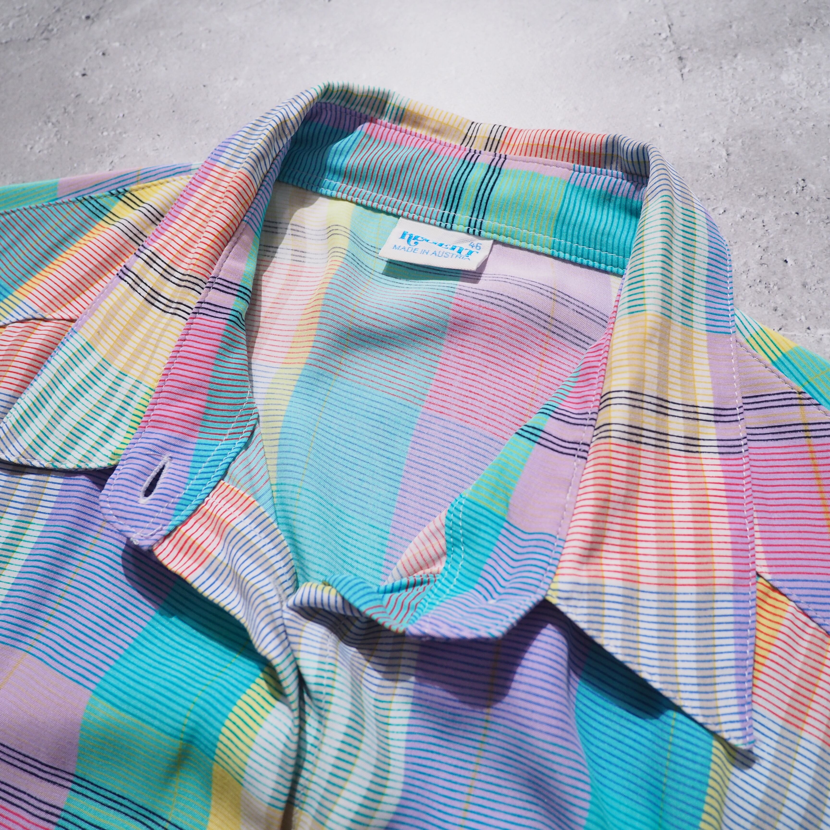 1980 - 90s " Made in Austria " Pastel check Color vintage Drape loose SS shirt