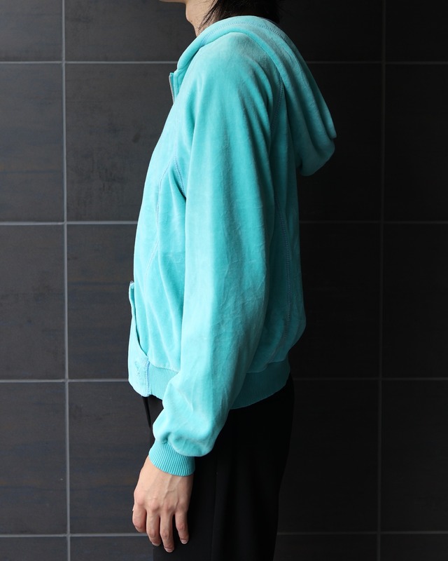 short length velour zip-up hoodie