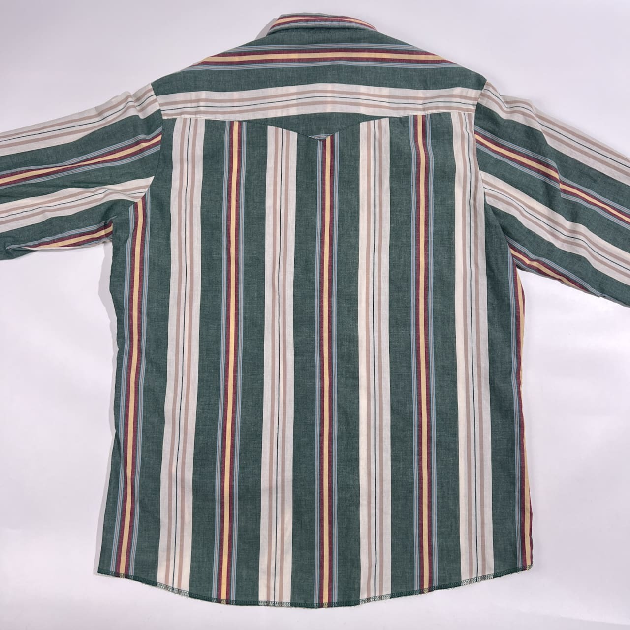 90s Wrangler ラングラー ストライプ 長袖 ウエスタンシャツ/グリーン系 メンズ スナップボタン アメカジ ビンテージ