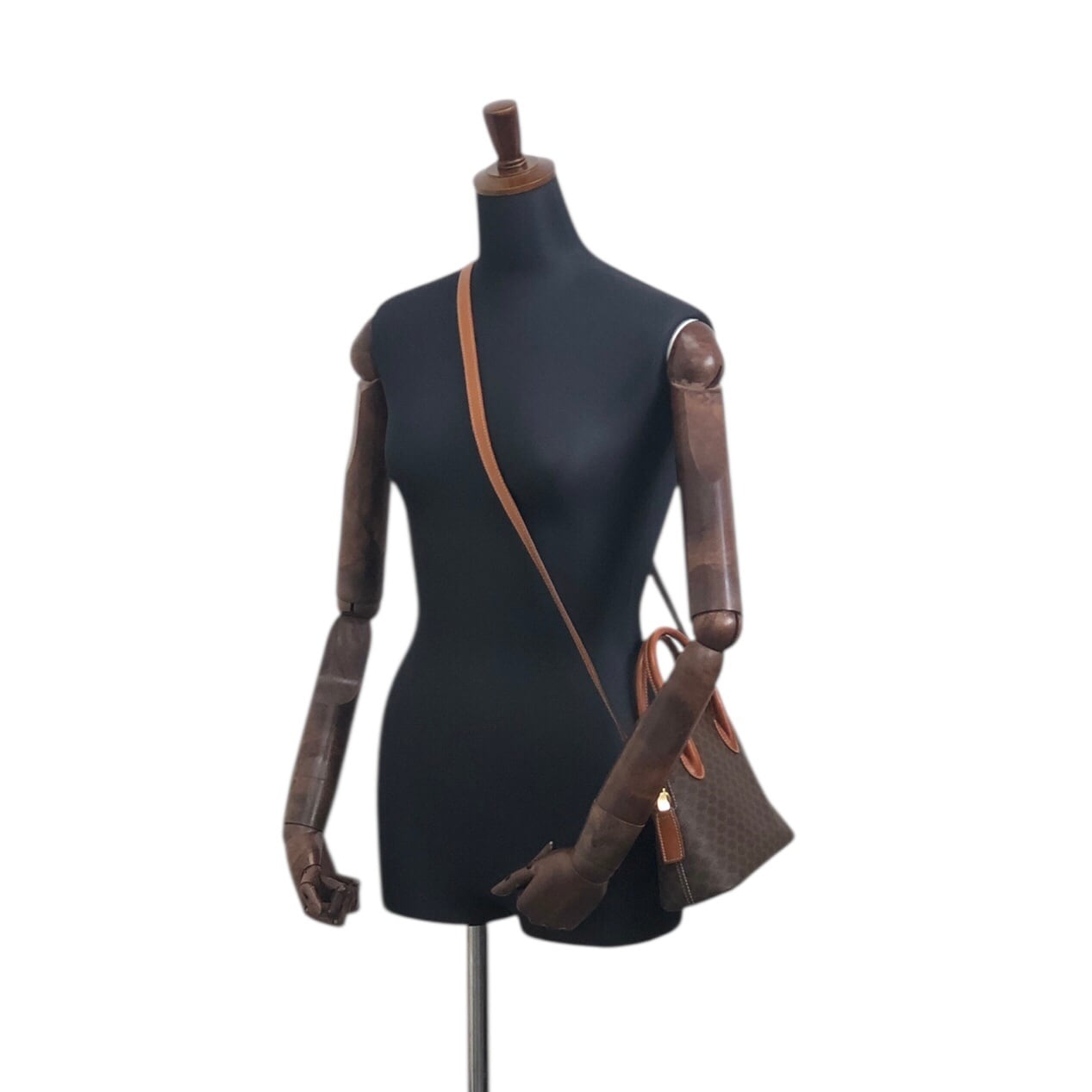CELINE セリーヌ マカダム ショルダーバッグ ブラウン PVCレザー 2WAY
