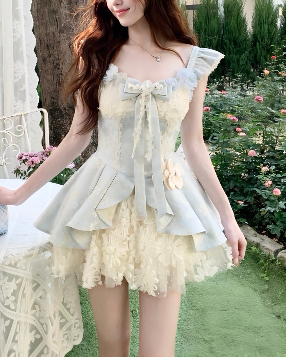 フラワージャガードレースレイヤードワンピース(4 colors) 2508612