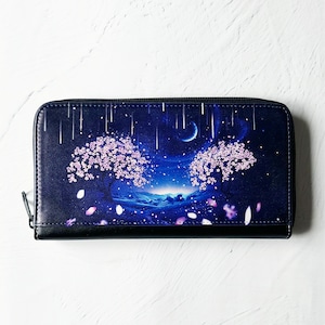 夜桜と流星群の景色 長財布