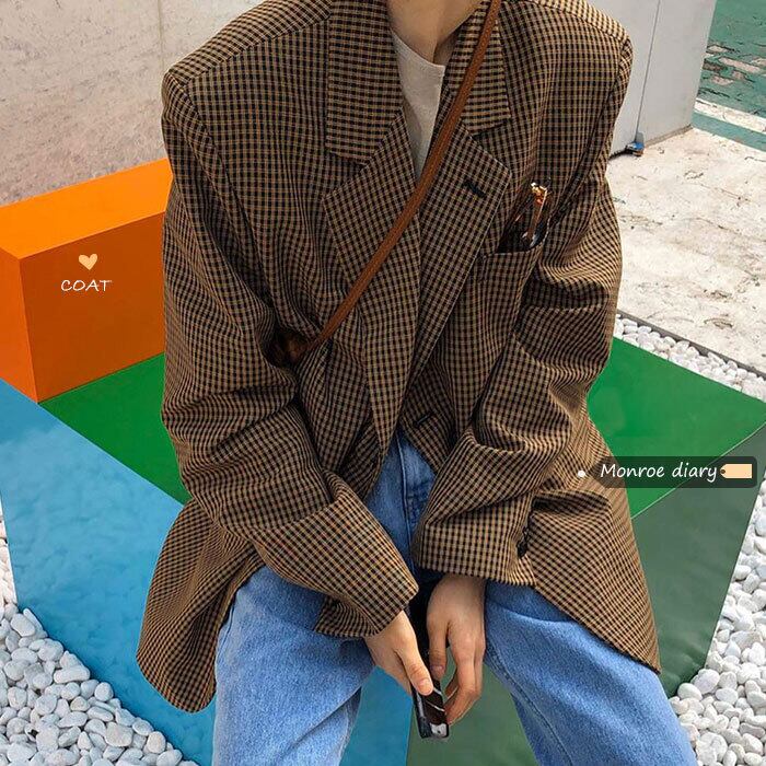 スタイルスタンダード格子柄ジャケット カジュアルルーズスプリングトップス レトロ 春物 モンロー72506956078